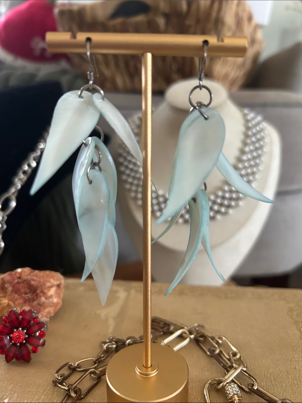 & Other Stories Pale Blue Leaf Dangle Earrings